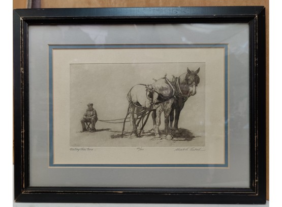 Waiting Their Turn Etching Of Man With Plow Horses By Gualo H Lubech 150/300