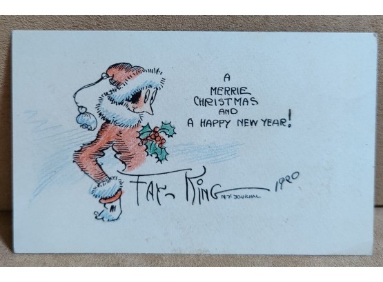 Fay Barbara King (1889 - Presumed Dead 1954) Christmas / New Year Card Illustration NY Journal