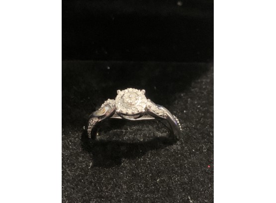 Elegant Diamond Cluster Ring Sterling Silver