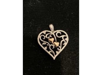 Beautiful Diamond 14kt Gold Sterling Heart Pendant