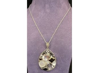 Pretty Sterling Silver And Multi Stone Pendant On Sterling Chain