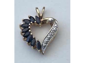 Gorgeous Gilt Sterling Silver Sapphire And Diamond Heart Shaped Pendant