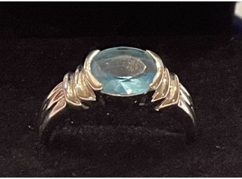 Precious Sterling Silver And Blue Topaz Ring Size 10