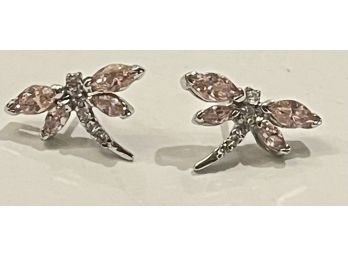 Dainty Sterling Silver And Pink Sapphire Dragonfly Earrings