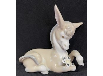 Sweet Retired Lladro Porcelain Donkey In Love Si And No Flower