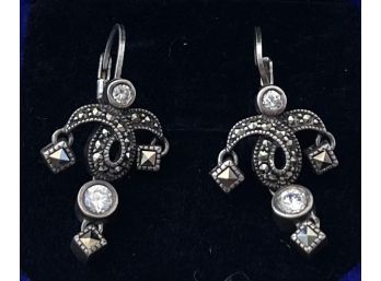 Superb Art Deco Sterling Silver And Marcasite Earrings