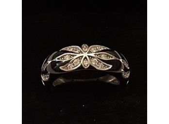 Gorgeous Sterling Silver Enamel Ring Garnished With Crystals Size 7