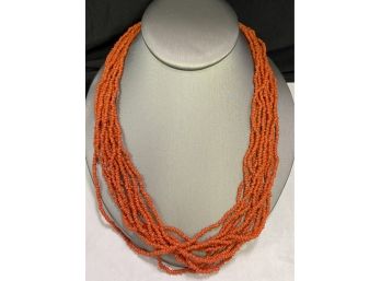 Beautiful Multi Strand Coral Beaded Necklace With Silver Clasp
