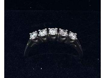 Classy Sterling Silver 5 Stone Anniversary Band Size 9 1/2
