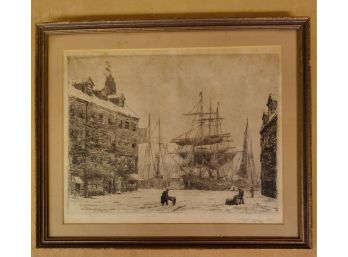 Frederick Leo Hunter Etching Of New York Harbor Titled At The Foot Of Maiden Lane 1881