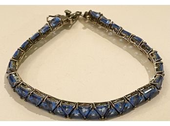 Art Deco Design Trillion Cut Cornflower Blue Crystal Tennis Bracelet