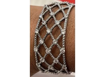 Stunning Sterling Silver Cuff Bracelet Adorned With Crystals