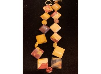 Funky Carved Agate Statement Necklace Sterling