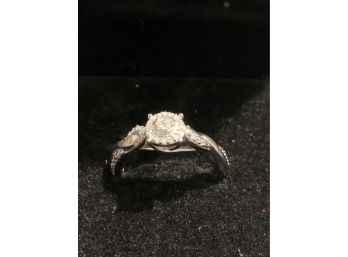 Elegant Diamond Cluster Ring Sterling Silver