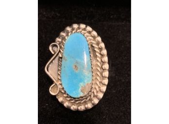 Large Signed Native American Turquoise Sterling Ring