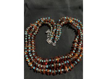 Gorgeous Jay King Triple Amber And Turquoise Necklace