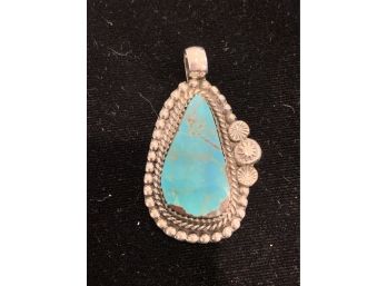 Signed Native American Sterling Turquoise Pendant