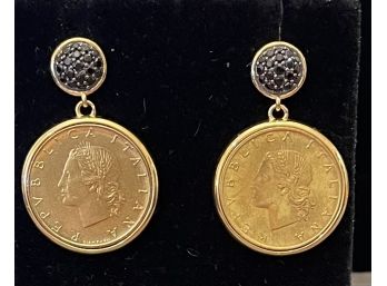 Vermeil Sterling Silver And 20 Lire Coin Earrings
