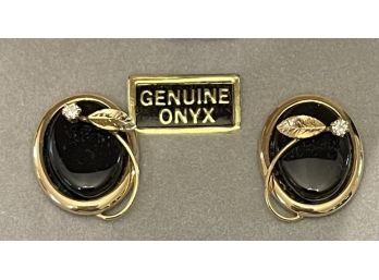 Vintage Gold Filled Black Onyx Earrings