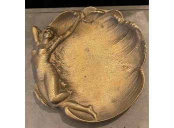 Art Nouveau Bronze Trinket Dish With Nude Woman