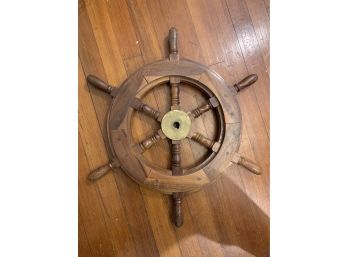 Vintage Wood And Brass Ships Wheel