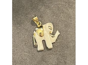 Miniature Bone Elephant With Vermeil Sterling Silver Charm