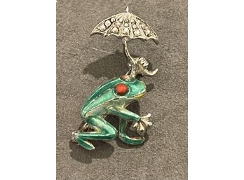 Vintage German Sterling Silver And Enamel Frog Pin