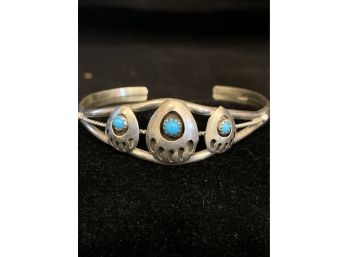 Native American Bear Claw Turquoise Sterling Bracelet