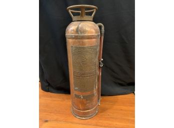 Large Antique Real Brass And Copper Fire Extinguisher