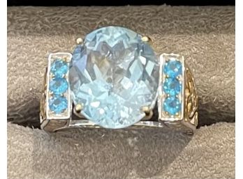 Beautiful Chuck Clemency Blue Topaz Ring Set In Sterling Silver Size 8.5