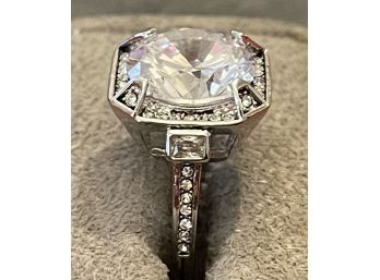 Elegant Sterling Silver And Crystal Statement Ring Size 8.5