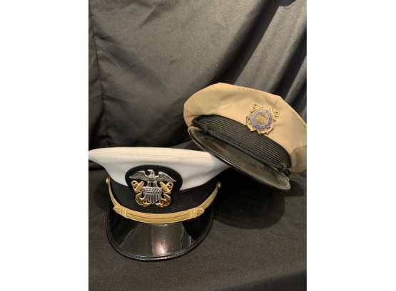 2 Vintage Military Hats 1 Navy 1 Coast Guard
