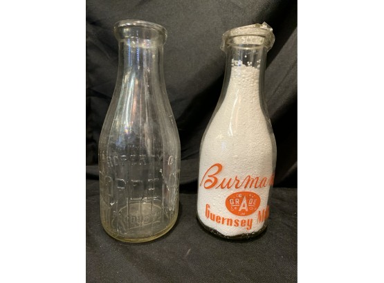 2 Vintage Quart Size Milk Bottles