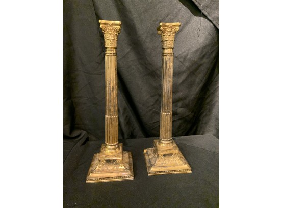 Classic Gold Plated Column Antique Candlesticks