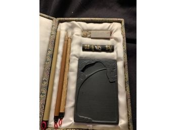 Vintage Chinese Painting Calligraphy Set W Soapstone Seal