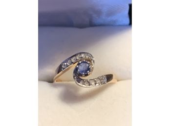 Antique Genuine Sapphire And Rose Cut Diamond 14 Kt Gold Ring