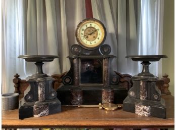 Amazing Victorian Marble Clock With Garnitures