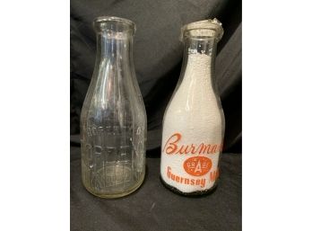 2 Vintage Quart Size Milk Bottles
