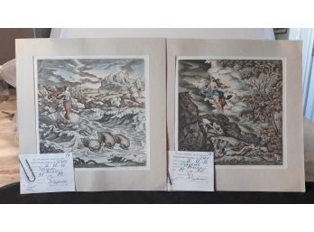 Pair Russian Hand Colored Engravings