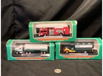 3 Miniature Hess Trucks And Fire Truck