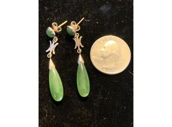 Vintage Chinese 14kt  Gold Jade Earrings