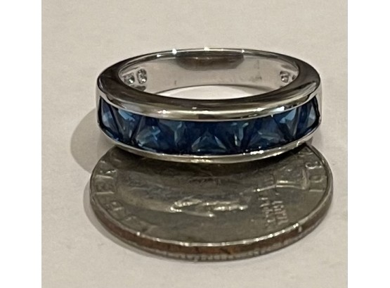 Splendid Cobalt Blue Trillion Crystal Ring Size 8 Set In Sterling Silver