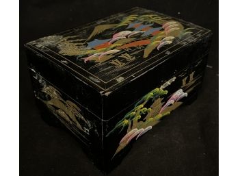 Vintage Japanese Hand Painted Lacquer Wooden Jewelry Box