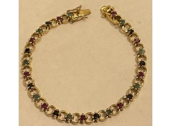 Alluring Gold Over Sterling Silver Bracelet With Emeralds Rubies And Sapphires