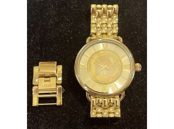 NIB Bellezza Mens Gold Tone Wristwatch With Italian Lira Face