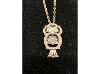 Cool Sterling Shimmering Owl Necklace With Diamonds