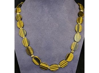 Mid Century Tigers Eye Beaded Necklace With 14k Gold Clasp And Spacers
