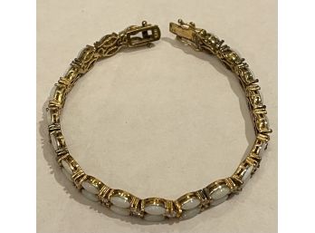 Lovely Gold Over Sterling Silver Bracelet With Opals And Crystals