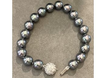 Stunning  Black Tahitian Pearl Bracelet With Sterling Silver Clasp