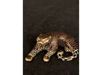 Gorgeous 14kt Gold Enamel Leopard Pendant